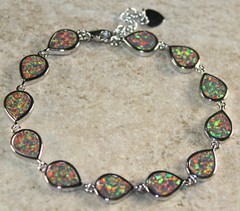 Silver Elegant Orange Fire Opal Teardrop Bracelet
