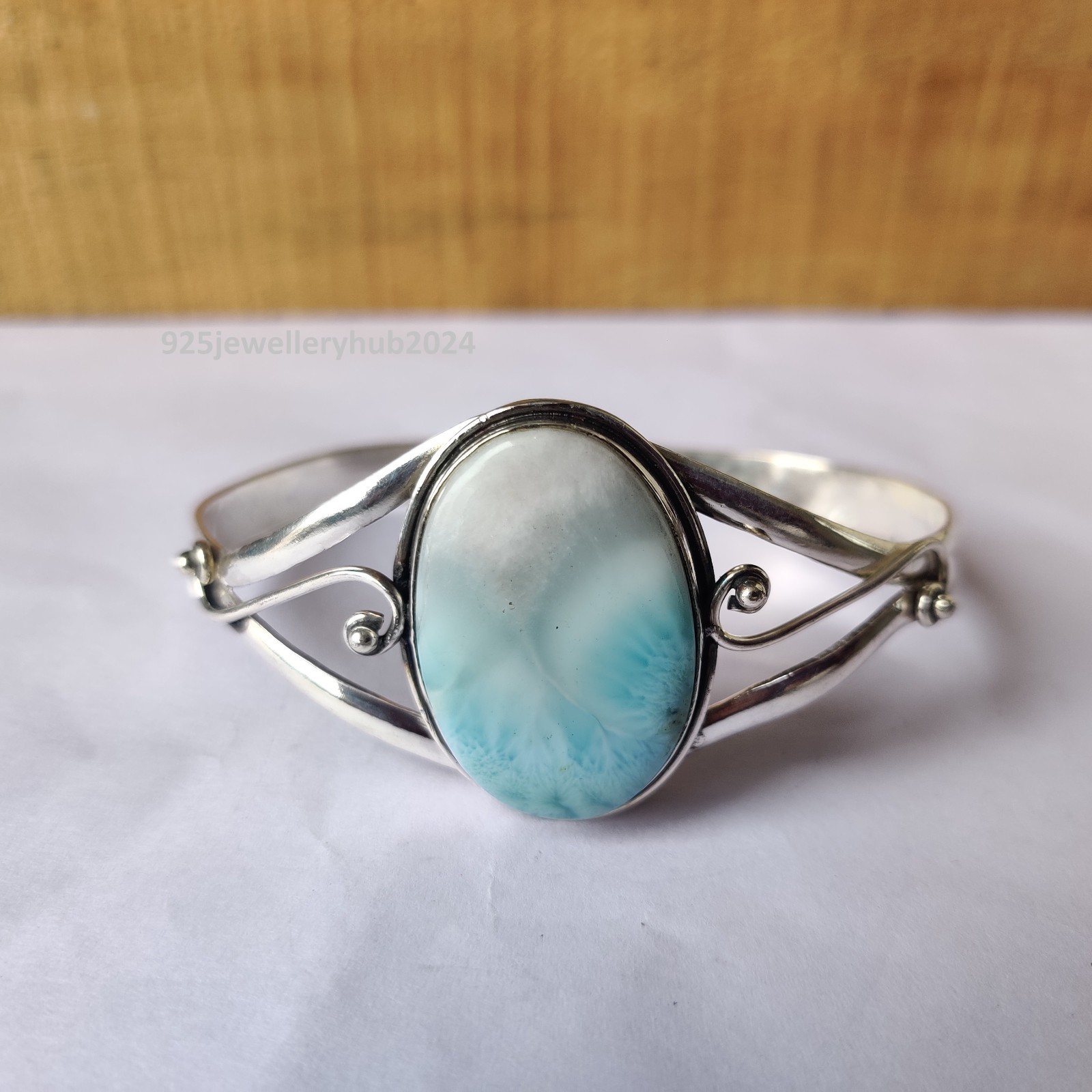 Natural Larimar Gemstone Bangle 925 Sterling Silver Free Shipping Bangle PG6193 gallery