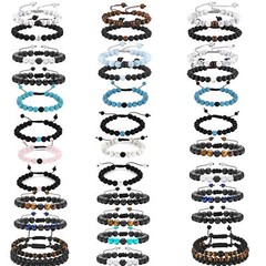 2PCS Couple Lava Rock Tiger Eye Gem Stone Beaded Healing Bracelet for Men Women