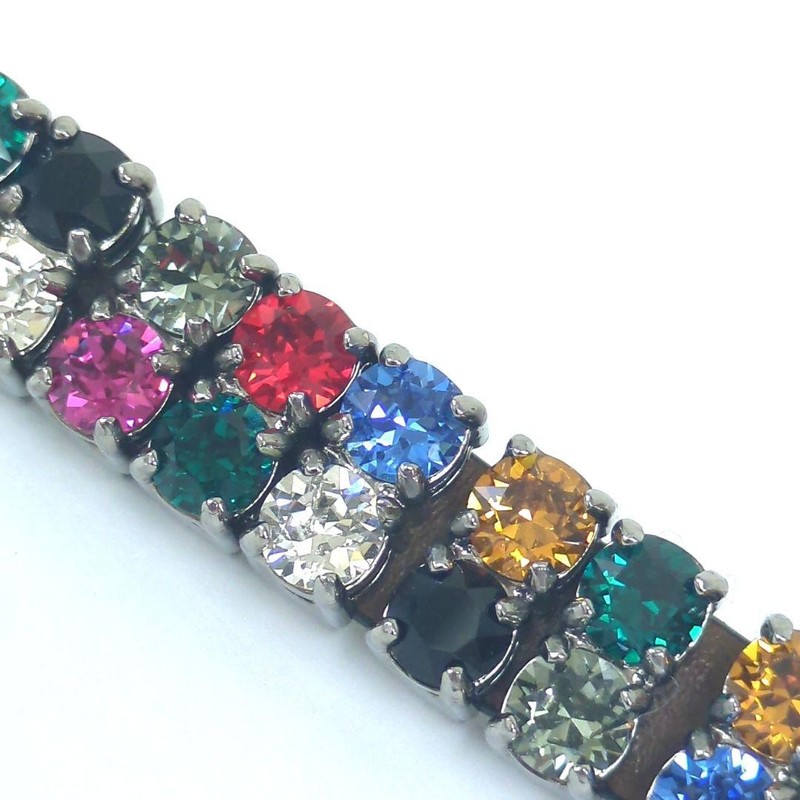 Miu Miu Crystal Rhinestone Leather Bracelet Brown Size S 8.5in Length with Box gallery