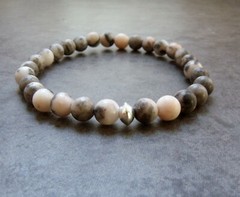 PINK ZEBRA JASPER AND STERLING SILVER STRETCH BRACELET 8 ins -FREE POSTAGE