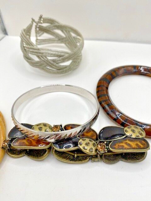 5 Assorted Bracelets Bamboo Silver Plate Wood Faux Stone gallery