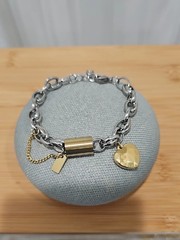 Two-Tone Gold & Silver Heart Charm Chain Bracelet 7-9 inches New