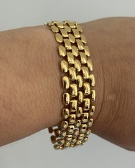 Gold Tone Wide Multi-Row Link Bracelet Fold Over Clasp Statement 7”