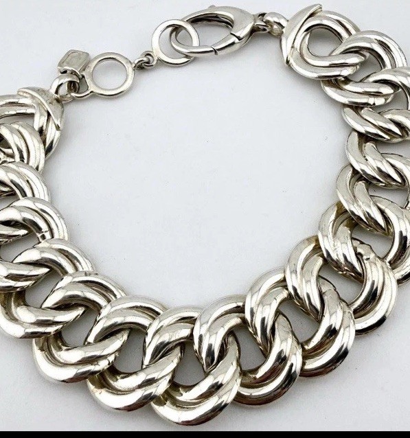 925 Sterling Silver Curb Link Chain Bracelet, Lobster Clasp, Signed gallery