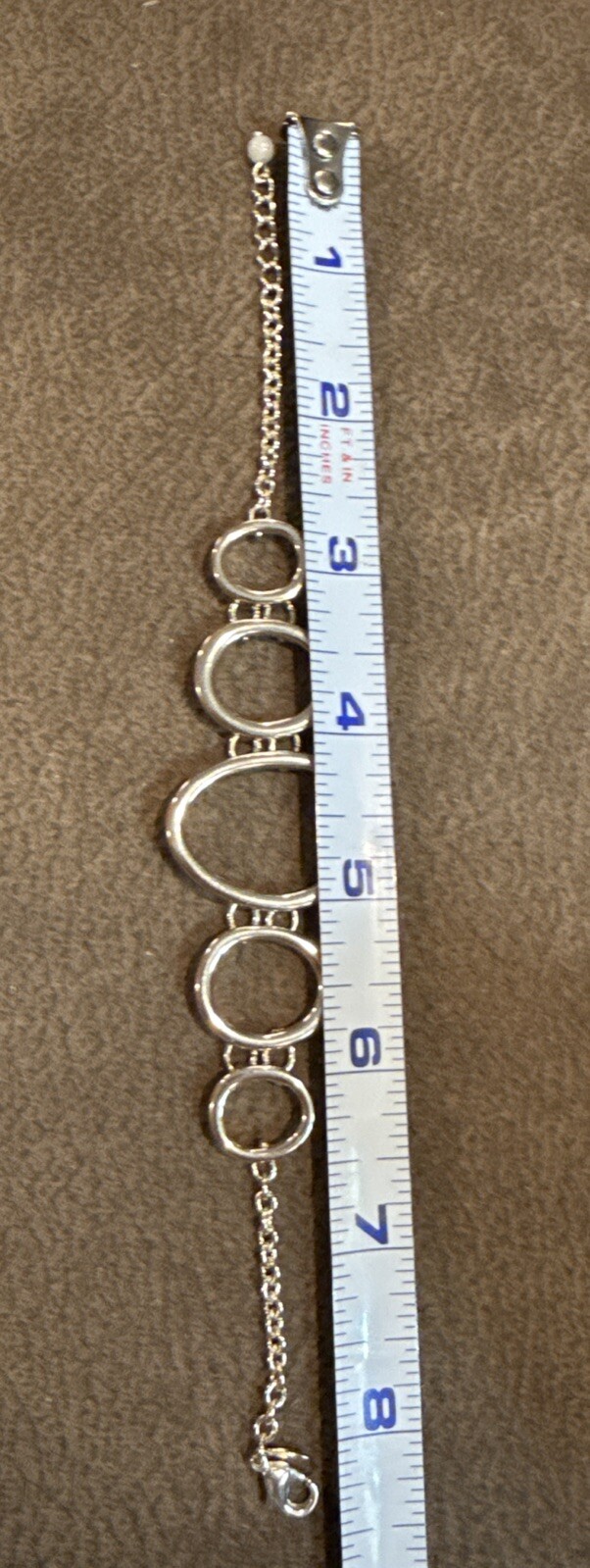 Bracelet SHB Silvertone 5 Ovals And A Tiny Bead Adjustable Lobster Clasp Vintage gallery