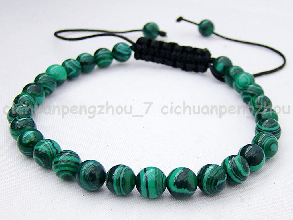 Handmade 6/8/10mm Green Malachite Round Gems Beads Adjustable Bracelet 7.5'' gallery