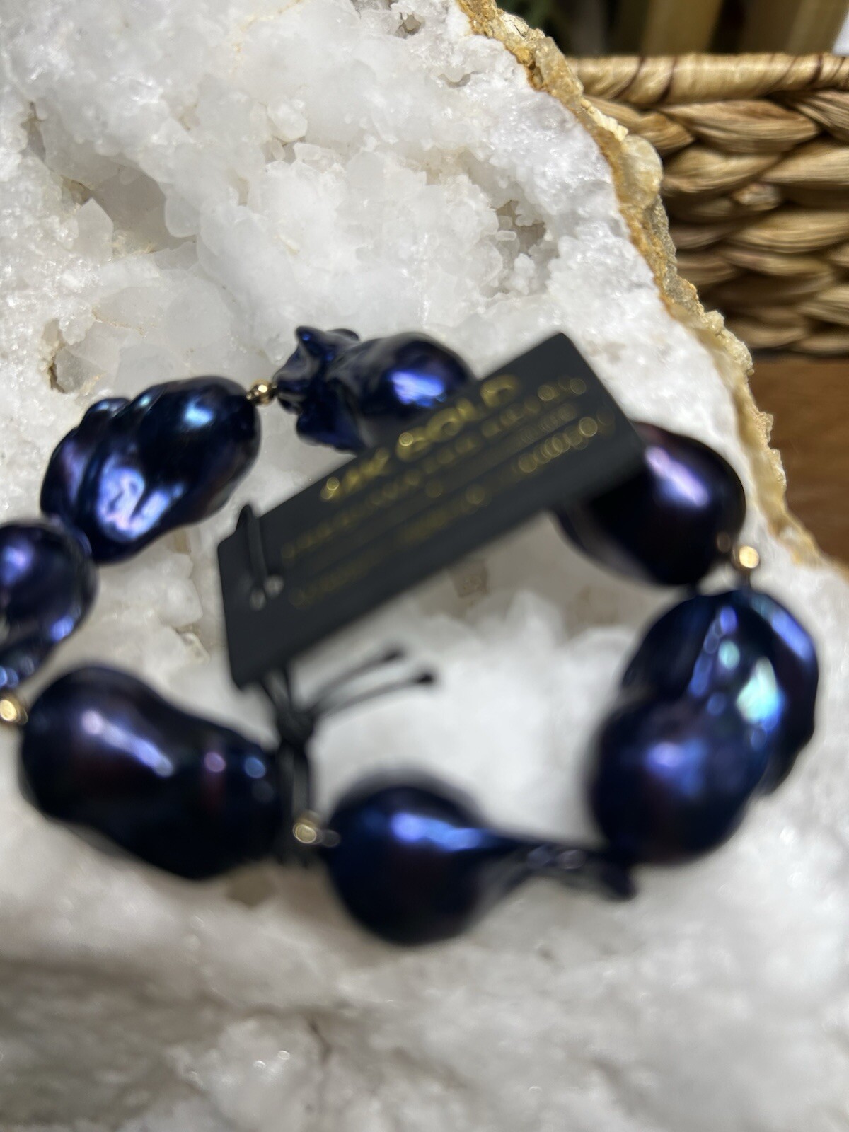 Gigantic Freshwater Pearls Middle Night Blue Stretchy Bracelet 14k Gold Filled gallery