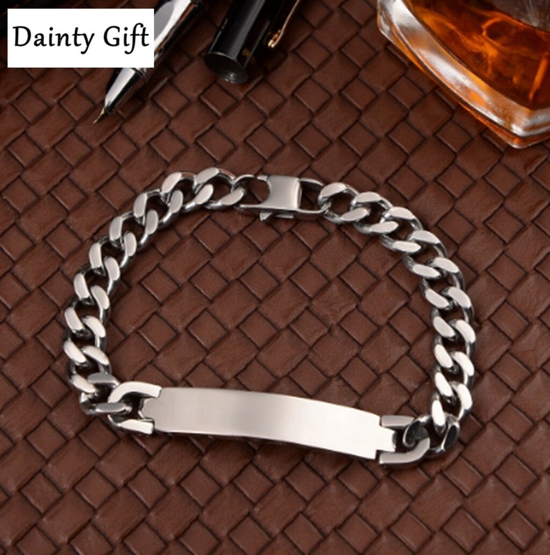 Hip Hop Men / Women Titanium Stainless Steel Engrave Bar Chain Bracelet 8" gallery