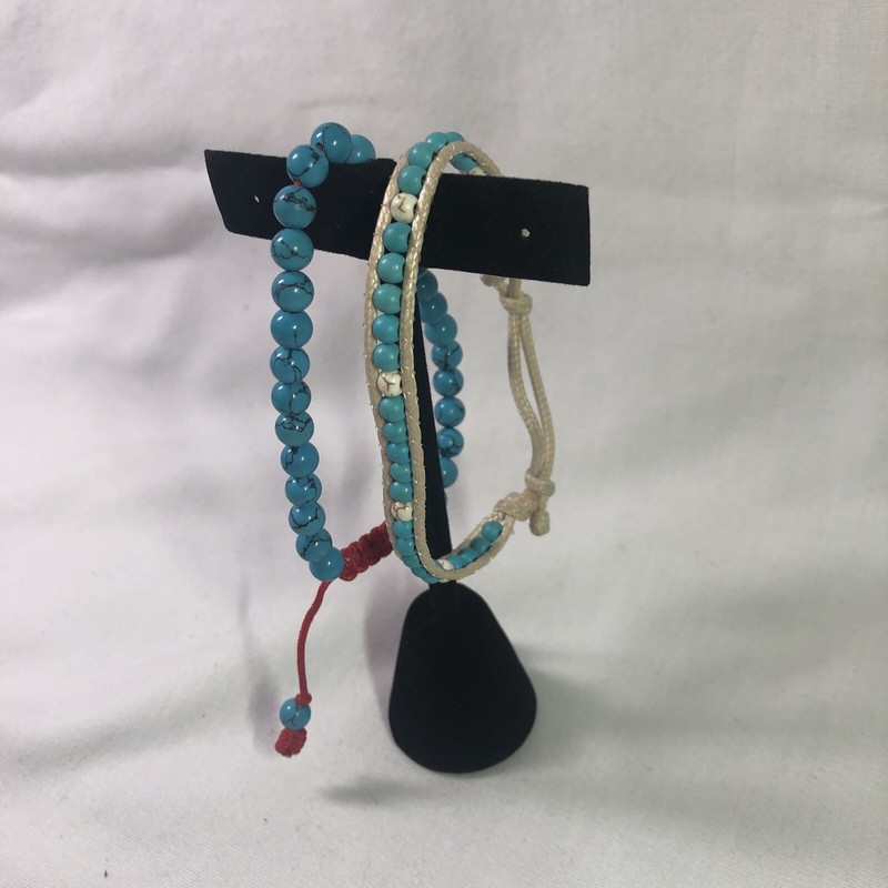 Set of 2 Handmade Natural Turquoise Gemstone Bracelet Beads 7"-9" Adjustable gallery