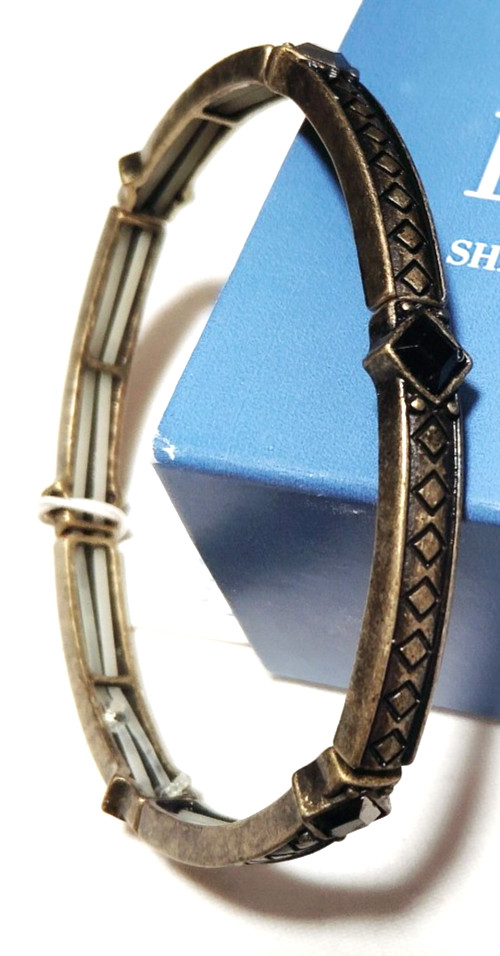 Lia Sophia Blackjack Bangle Bracelet Black Faceted Stones Antique Gold Tone NWT gallery