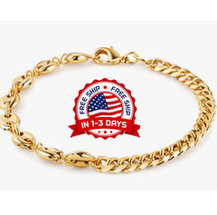18K Gold Plated Mariner & Cuban Link Bracelet for Women, 7.5 Inches