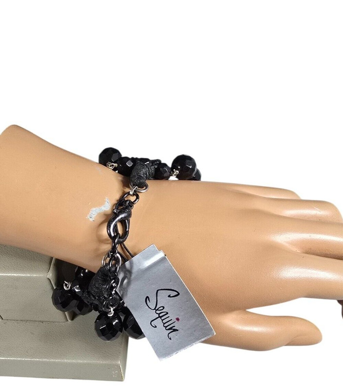 Sequin Women's Statement Black Beaded Weaved Bracelet NWT gallery