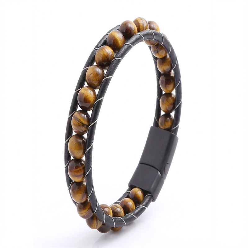 Tiger's Eye Gemstone Men's Leather Bracelet gallery