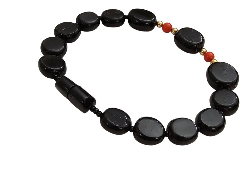 Gold Filled Black Coral Graduated Bead Bracelet Screw Barrel Clasp Vintage J461 gallery