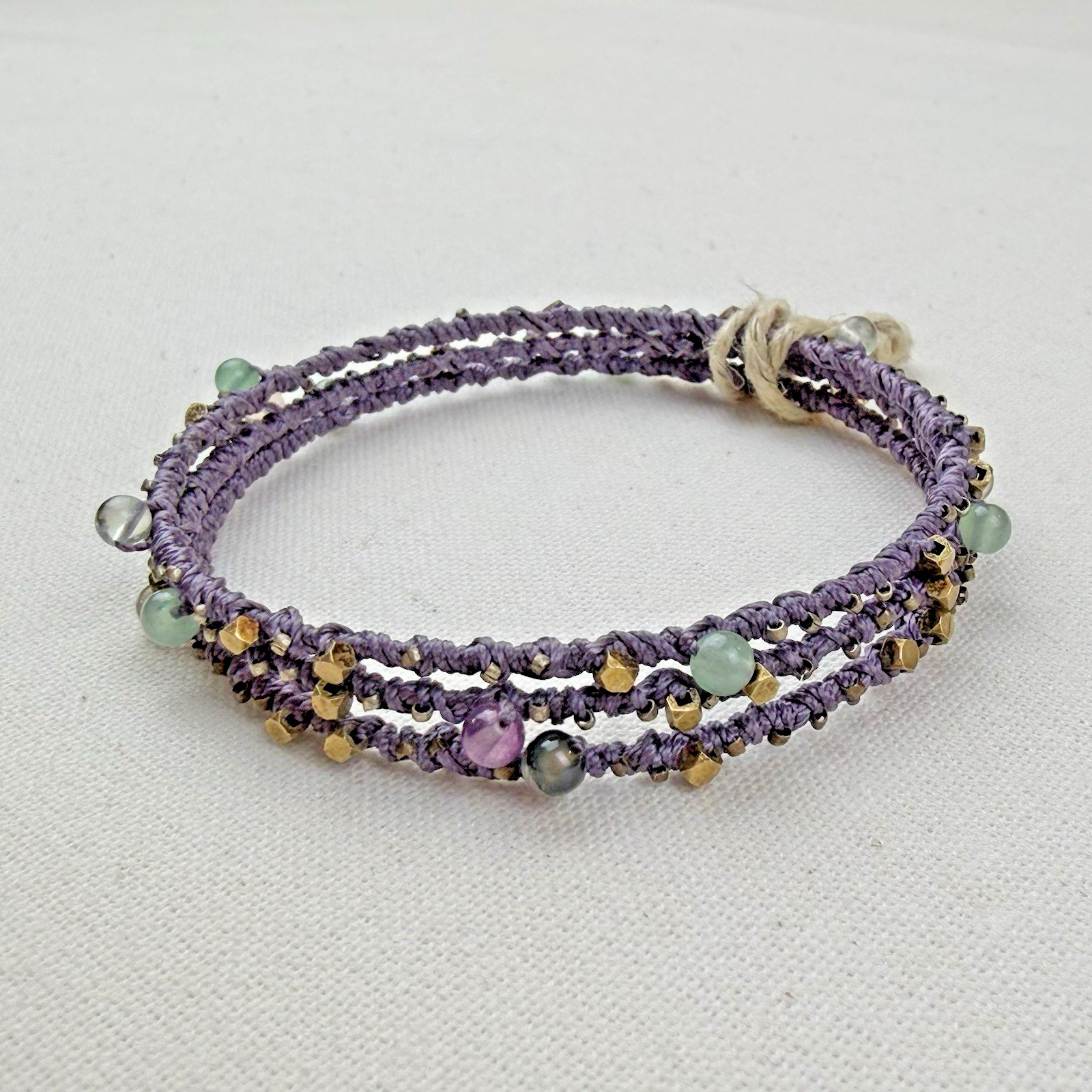 Hand Wrapped Beaded Bangle Bracelet Set - Oxidized Sterling Silver/Fluorite gallery