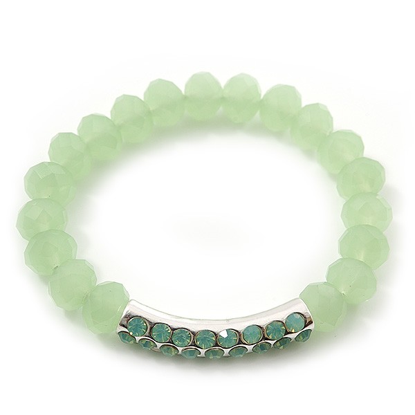 Light Green Mountain Crystal and Swarovski Elements Stretch Bracelet - Up to gallery
