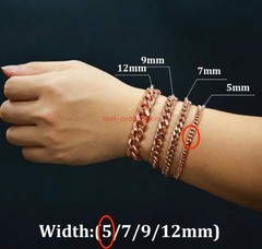 Copper Bracelet for Men–99.95% Pure Copper Cuban Link Chain–8.5in 5mm, 7mm, 12mm