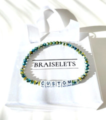 Custom Name Bracelet 4mm Multicolor Green Beads White Letters Word Jewelry Gift