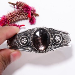 Black Obsidian 925 Sterling Silver Bali Cuff|C96845841