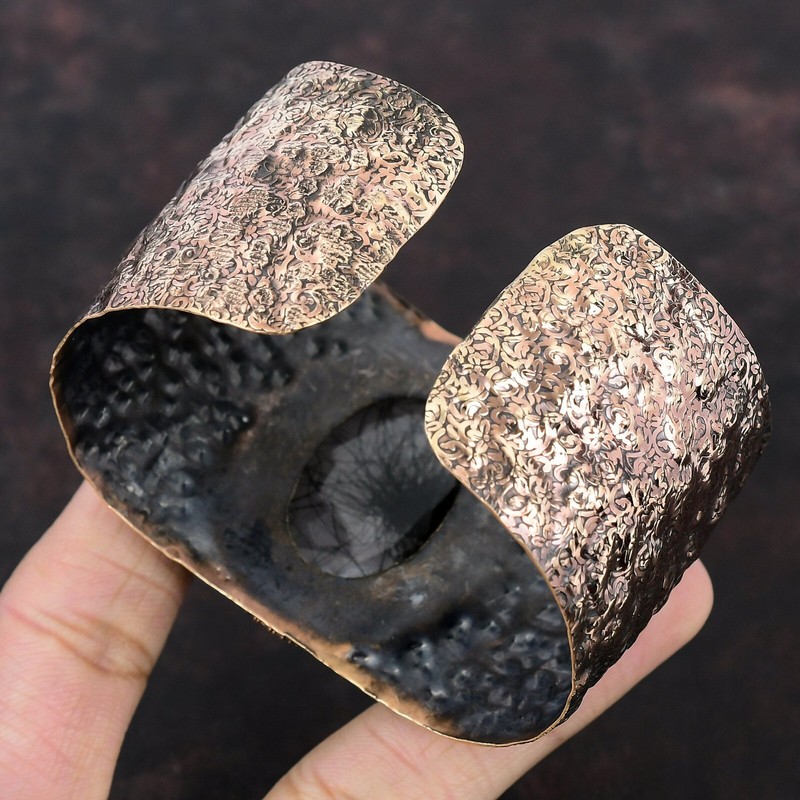 Valentines Sale Natural Black Rutile Copper Wire Wrapped Daughter Bangle Jewelry gallery