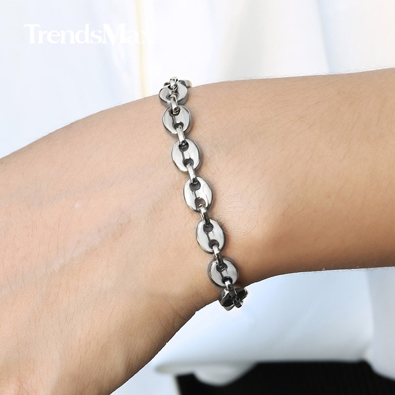 7/9/11MM Silver Marine Link Bracelet Stainless Steel Unisex Coffee Beaded Chain gallery