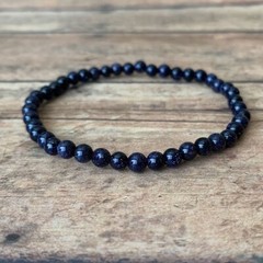 Women Blue Friendship Bracelet Goldstone 4mm Round Bead Healing Women Bracelet