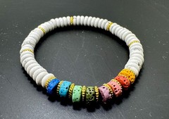 White Howlite & Chakra Lava Rock Bracelet 6mm – Handmade Stretch Jewelry
