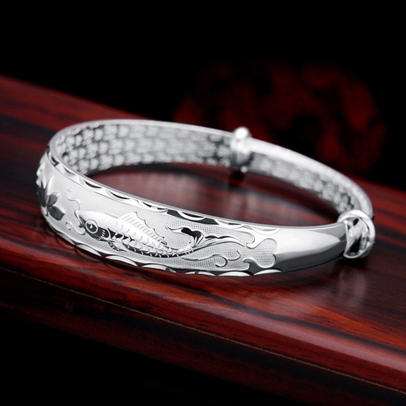 Women's Fashion Adjustable Bracelet Fish and Lotus Pattern Bracelet Alloy gallery