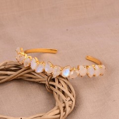 Connected Gemstone Prong Setting Gold Plated Adjustable Brass Cuff Bracelet