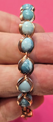 Copper Wire Wrap and Quartz Larimar Colored Gemstone Bead Bracelet