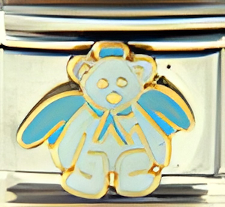 Blue Teddy Bear Wings Enamel 9mm Italian Charm Bracelet Baby Memorial Angel gallery