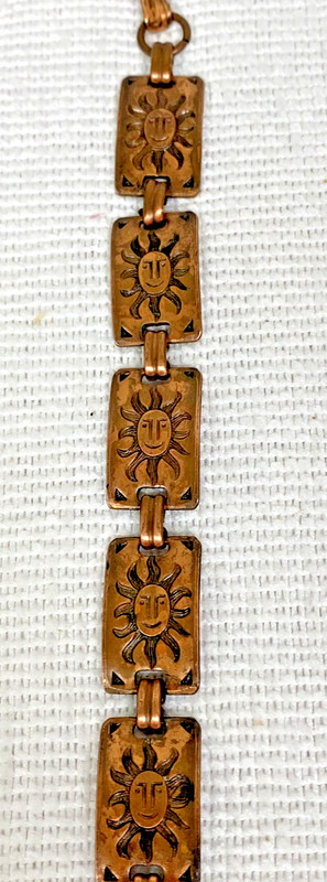 Vintage Solid Copper Smiling Sun Panel Links Bracelet 7 3/8" Long gallery