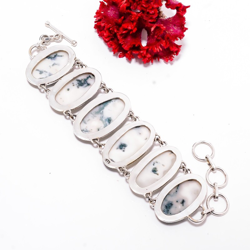 Indian Moos Agate 925 Sterling Silver Bracelet 7.99", Christmas Gift B11736 gallery