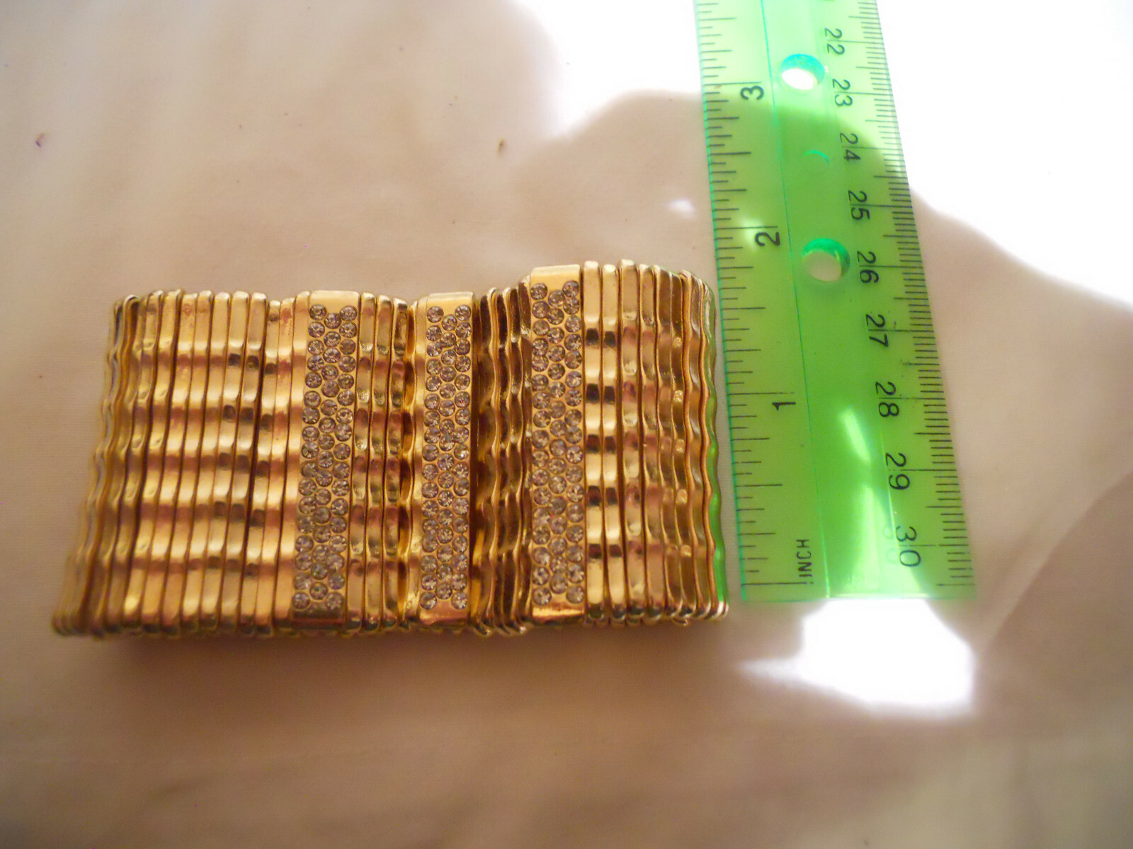 STRETCH BRACELET Goldtone Metal CRYSTAL ACCENTS 1 3/4" wide NJ Seller gallery
