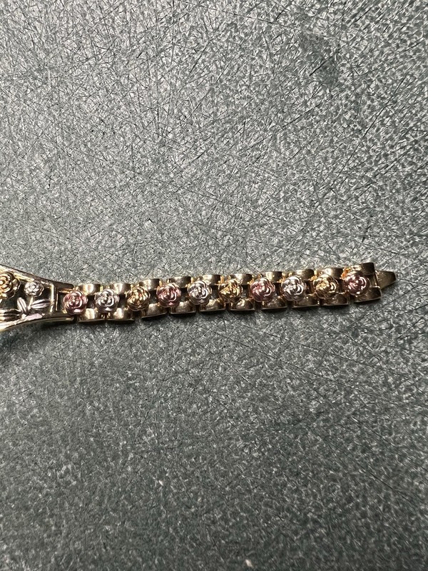 Blue Crystal Butterfly Bracelet Rose Gold Tone Floral Link Needs Repair 3” gallery