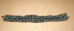 Beaded Bracelet Blue Gold Green Silver 5/8″ Wide Screw In Closure 7″ long
