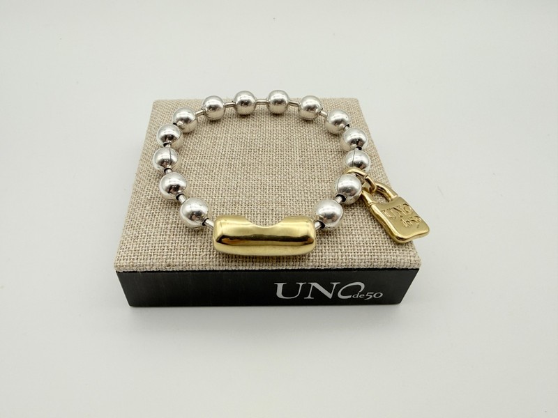 NEW Uno de 50 SNOWFLAKE Bracelet Sterling Silver 18k Gold Plated Beads Large gallery