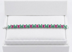 16ct Oval Simulated Ruby/Emerald Tennis Bracelet 14k Gold Plated Luxury Jewelry
