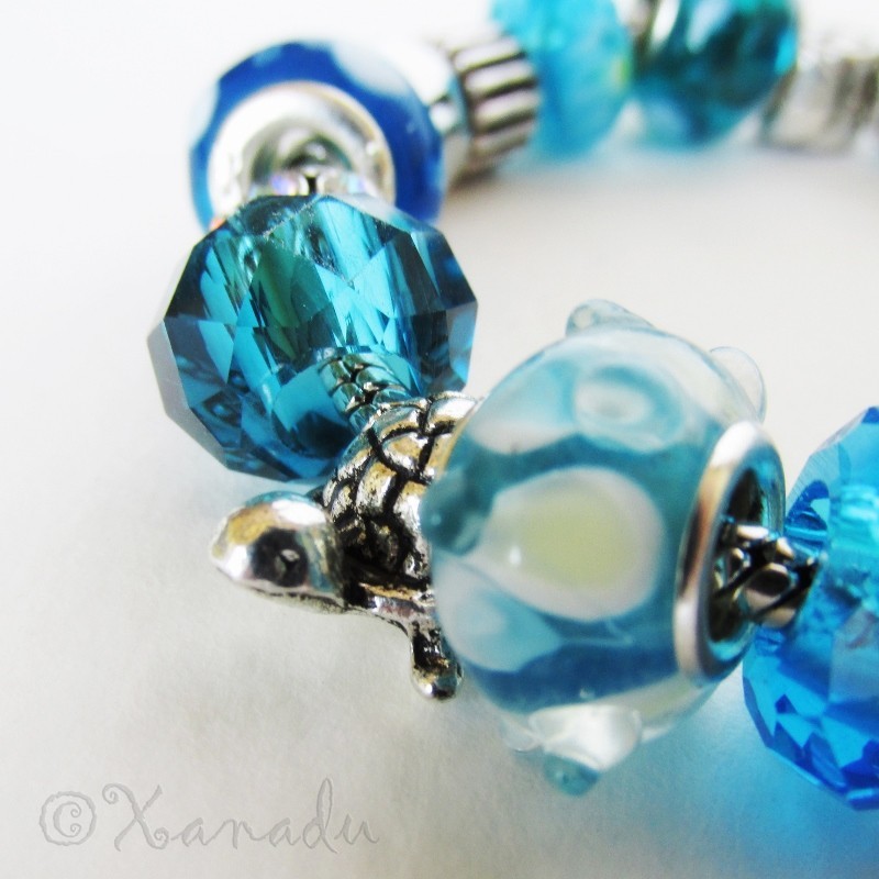 Beach Vacation Turquoise Blue European Charm Bracelet With Turtle And Palm Tree gallery