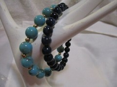 AVON Fiji Bliss Turquoise-Color Set of 2 Stretch Bracelets w/Goldtone Accents