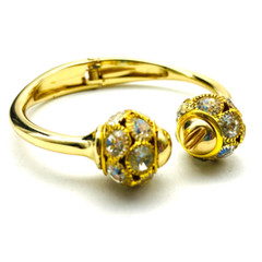 Rhinestone Capped Clamper Bracelet Gold Tone New Years Party Glam Bling Sparkle