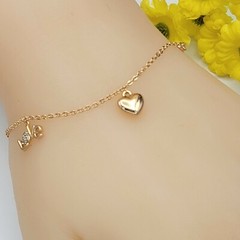 18K Gold Plated Fashion Love & Heart Charms Chain Bracelet. Oro Laminado