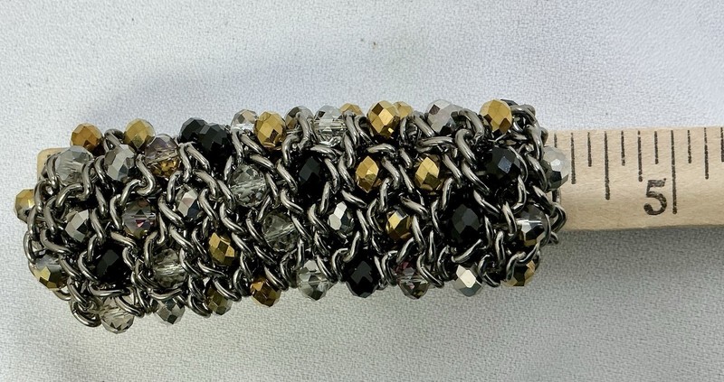 Chunky Chainmail Stretch Bracelet Interwoven Faceted Crystals 8” X 1.5” gallery