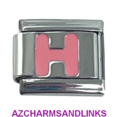 Pink Letter H Italian Charm Bracelet Link Compatible with all 9mm Charms #Pink-H