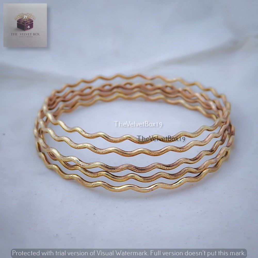 Squiggle Bangle, Zig Zag Wave 5 Pcs Brass Handmade Bangles Gift for Women