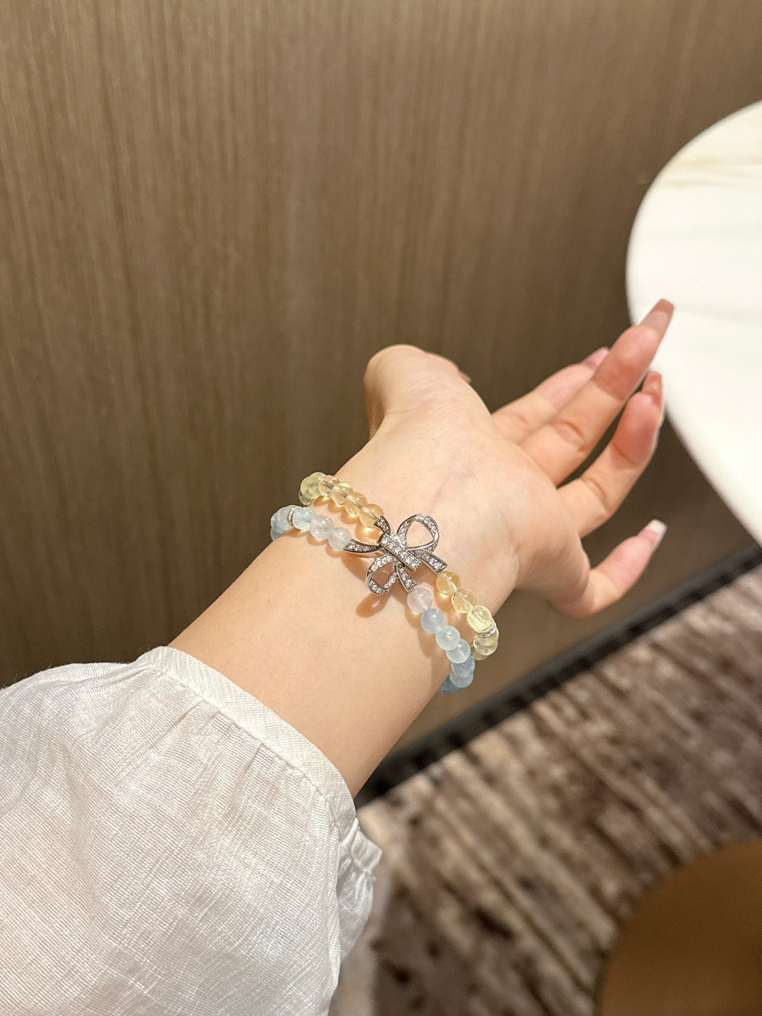 Natural Aquamarine Citrine 6mm Stretch Double Wrap Bow Bracelet Women Gift gallery