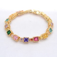 18K Yellow Gold Filled Fashion Luxury Multicolor Topaz Square Charm Bracelet