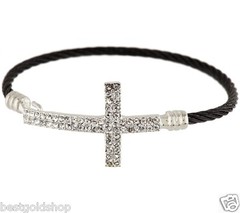QVC Steel by Design Cross Black Color Bangle Bracelet with Pave Crystal Accents