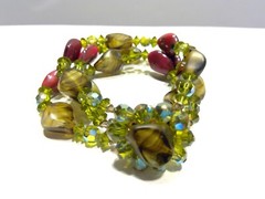 Vintage Three Strand Glass Bead / Stones Earth Tone Colors Bracelet